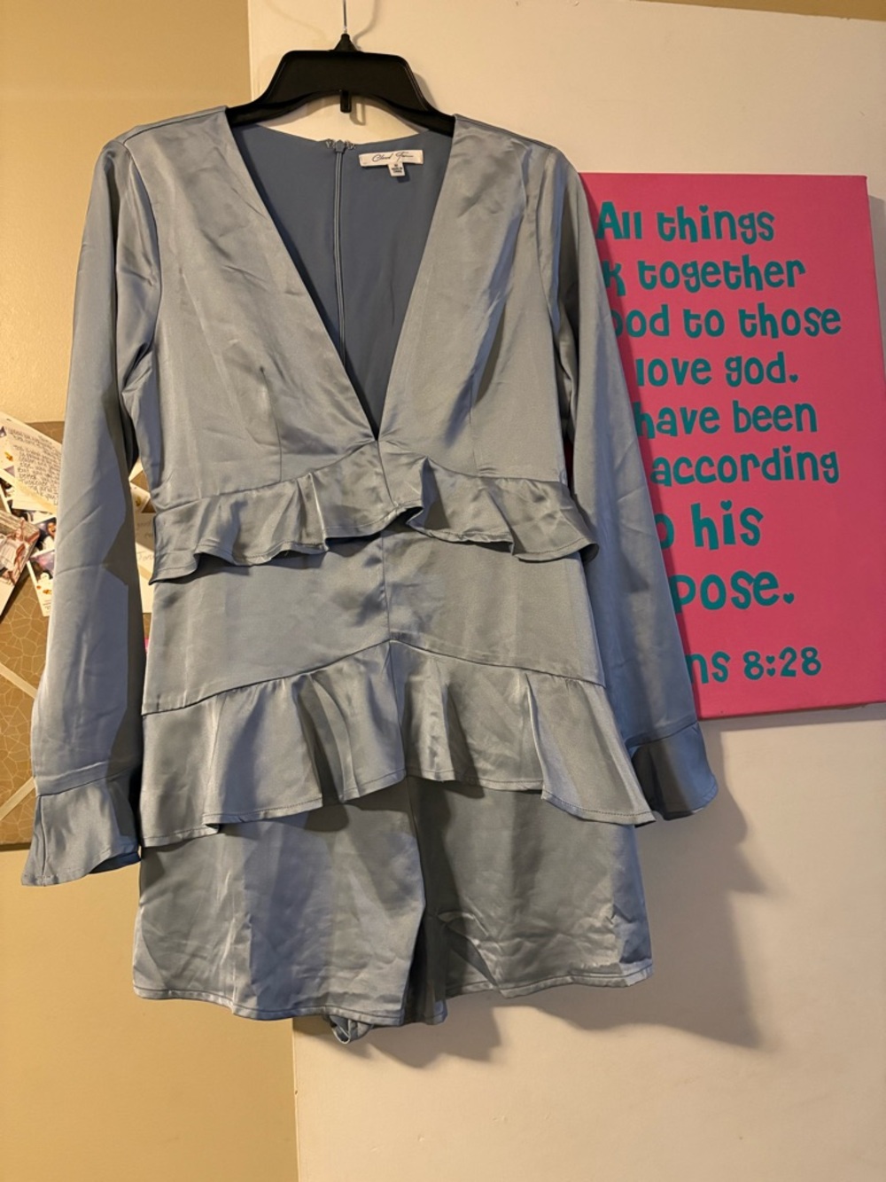 Light Blue Satin Ruffle Romper